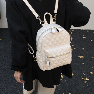 韩版轻奢小香风双肩包女小清新菱格纹背包少女感外出逛街用小书包