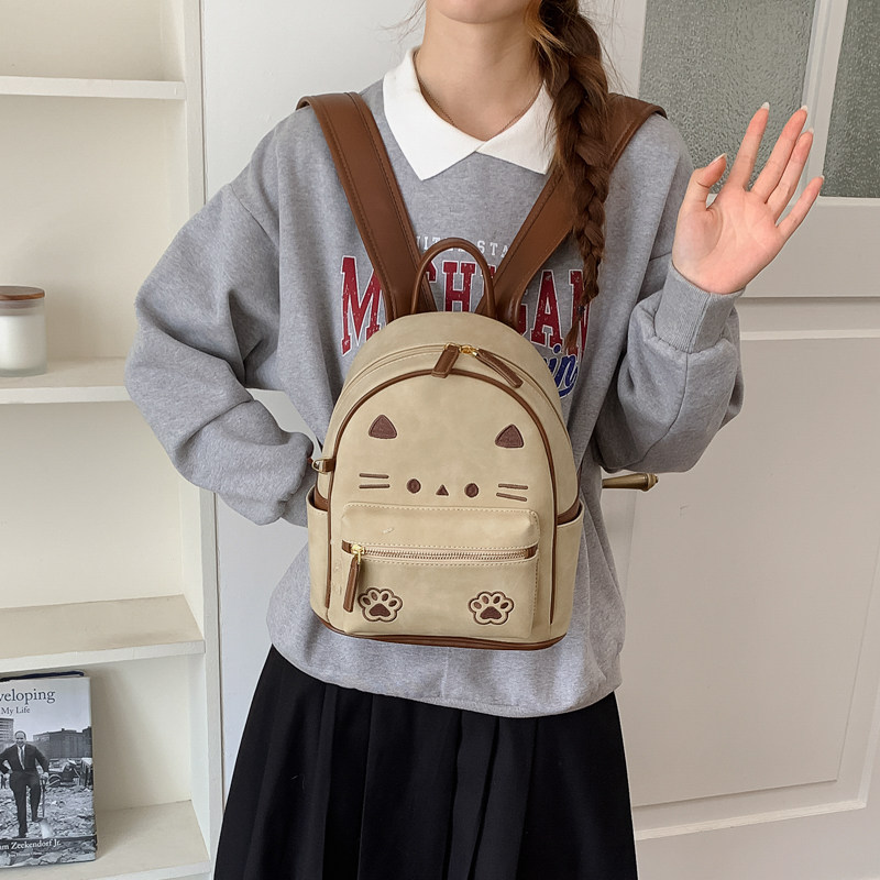 ZBBV卡通风猫咪双肩包女学生时尚可爱背包韩版高颜值逛街旅行书包