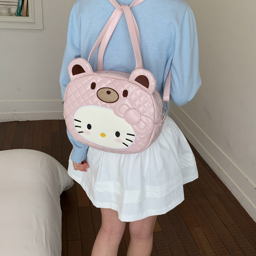 粉色卡通猫咪双肩包女高级感小众单肩包女多功能可爱女孩子斜挎包