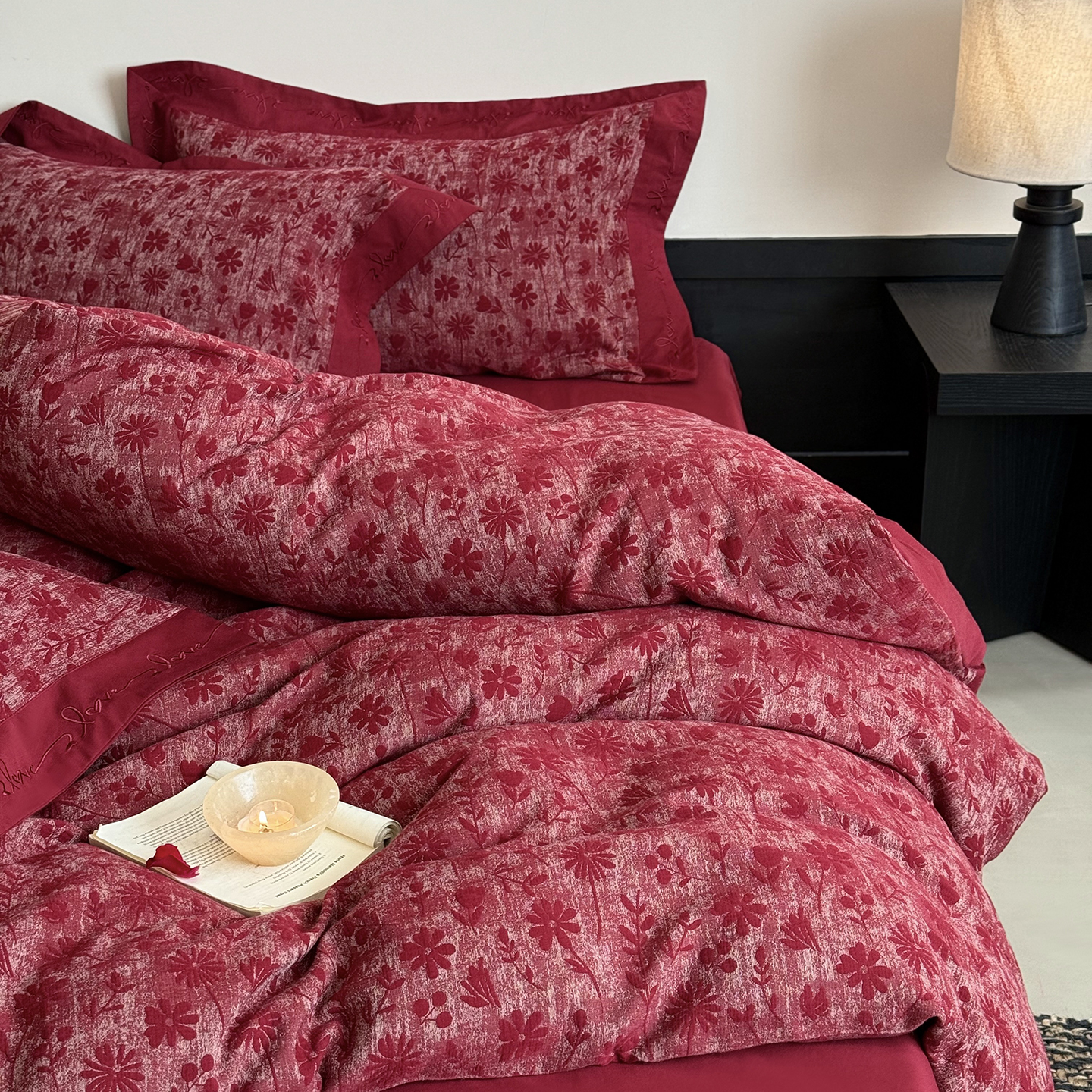 复古风全棉色织提花婚庆四件套