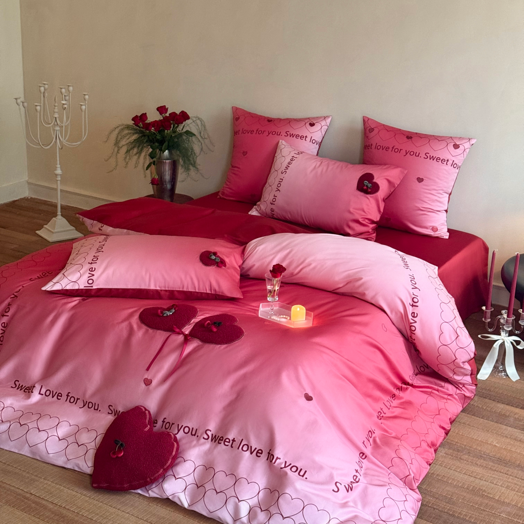 浪漫爱心100S长绒棉全棉婚庆四件套渐变色纯棉结婚喜被套床笠床品,床上用品,婚庆床品套件,淘宝优惠券,粉丝福利购,淘宝优惠卷