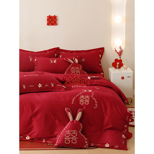 红色陪嫁四件套四件套简约刺绣