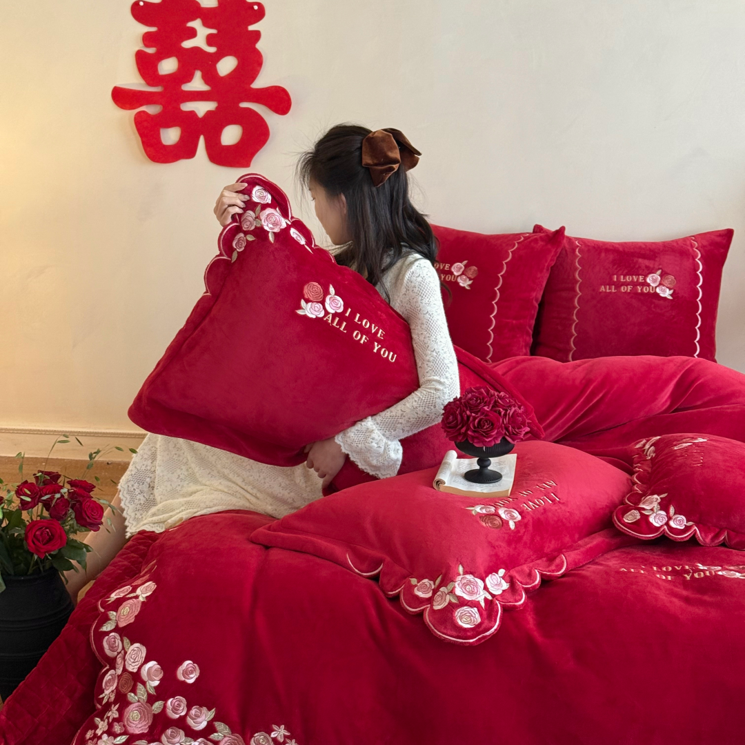 秋冬加厚牛奶绒婚庆四件套