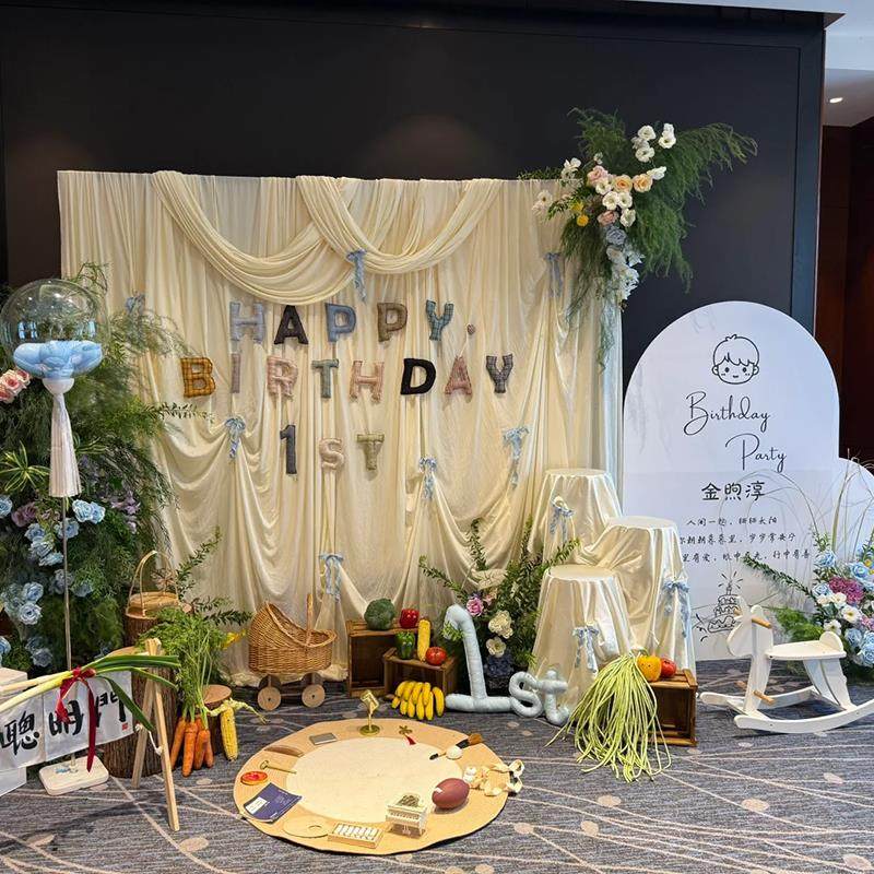 韩式奶油系周岁生日布置装饰抓周布艺百日宴背景森蝴蝶结氛围拍照,节庆用品/礼品,装扮布置套餐,淘宝优惠券,粉丝福利购,淘宝优惠卷