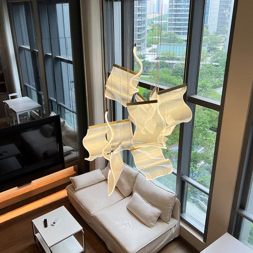 中空复式楼楼梯吊灯家用挑空客厅灯现代简约大气轻奢艺术餐厅灯具