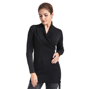 正品秋冬款针织毛衣围脖打叉领修身保暖毛衣女士长袖针织衫1818