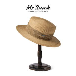 2025新款 禮帽子 馬達加斯加拉菲草帽老錢風平頂帽女 mrduck夢想家