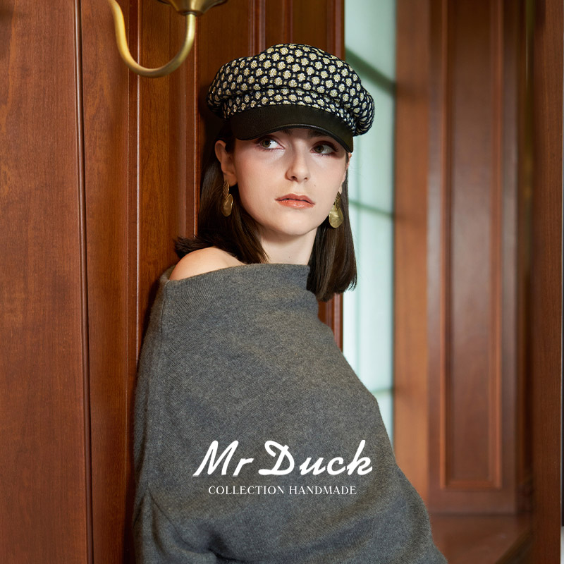 mrduck报童帽小香风粗花呢绵羊皮