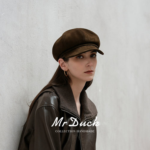mrduck新款秋冬羊反绒报童帽女