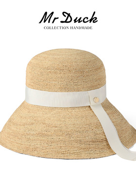 mrduck罕见 进口te细1分4级拉菲草帽女 海边度假遮阳防晒渔夫帽子