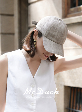 mrduck罗曼尼 轻奢级意大利Angelico亚麻软顶棒球帽女显脸小 减龄