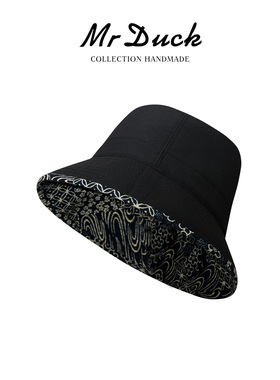 mrduck设计师自留款 经典时尚老花双面戴渔夫帽男女 户外遮阳帽子