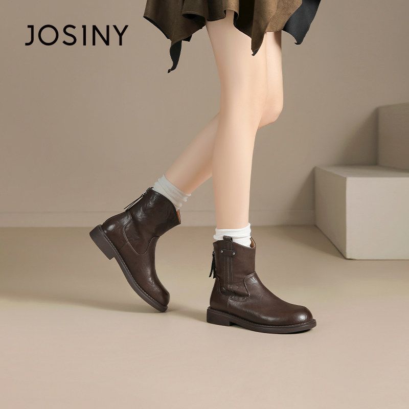 卓诗尼2025冬季皮靴女靴厚底粗跟百搭马丁靴子保暖英伦风时尚百搭