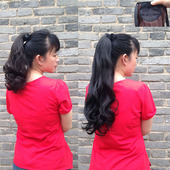 大波浪中长款 假发马尾绑带式 长卷发马尾辫子卷发加厚短卷马尾假发