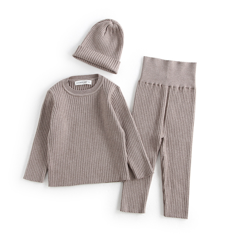 韩版ins童装2025秋冬婴幼儿纯棉线螺纹三件套打底针织衫毛衣保暖