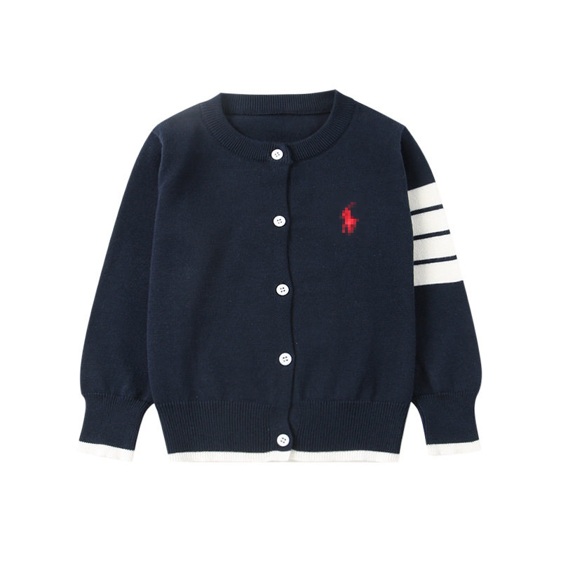 韩版童装男童条纹刺绣针织开衫毛衣女童棉质洋气秋季外套时尚杏色