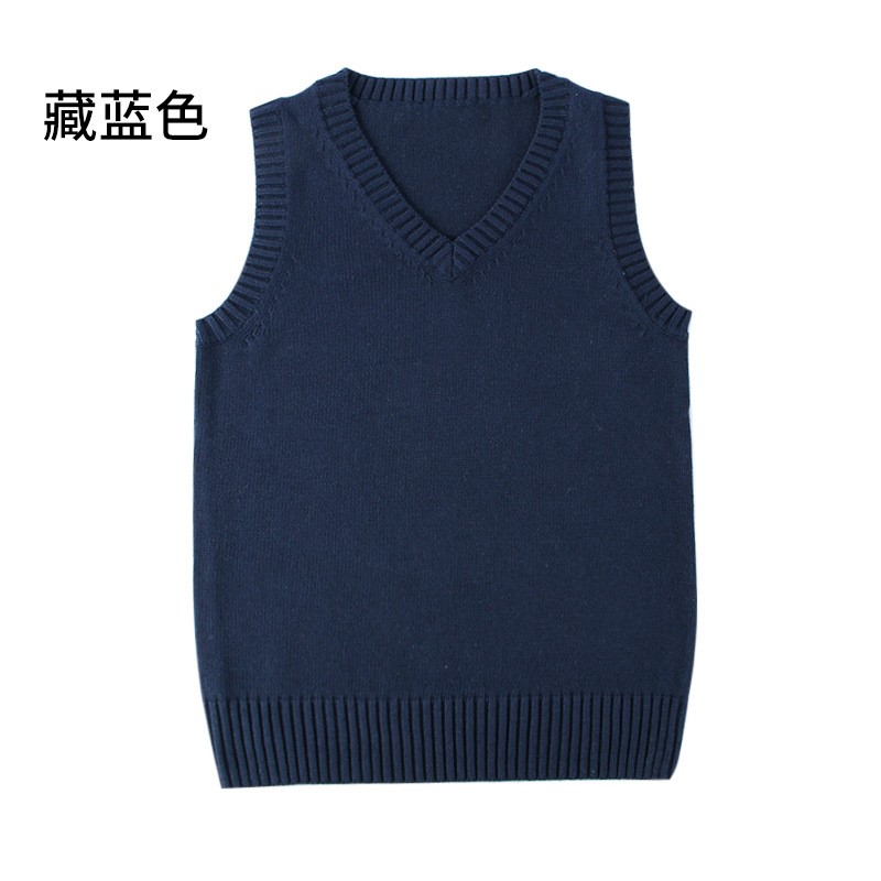 韩系童装中大童全棉线v领针织衫马甲叠穿内搭纯色背心校服班服秋