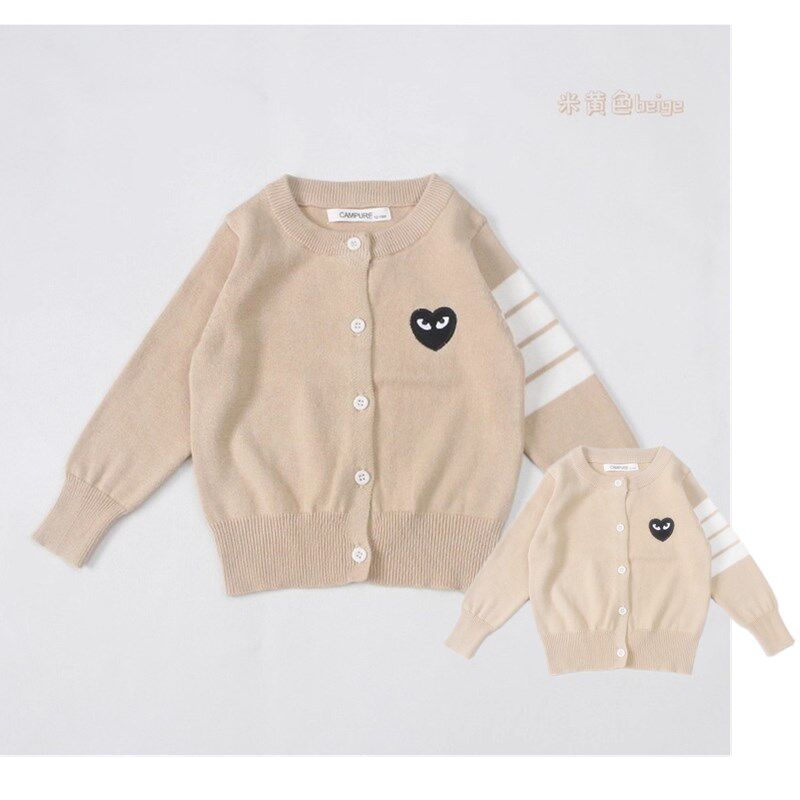 韩国ins童装春季男童针织开衫纯棉薄款毛衣爱心条纹外套亲子洋气