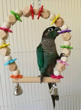 中小型鹦鹉用品啃咬玩具原木秋千站架站杠攀爬梯外出手架鸟笼配件