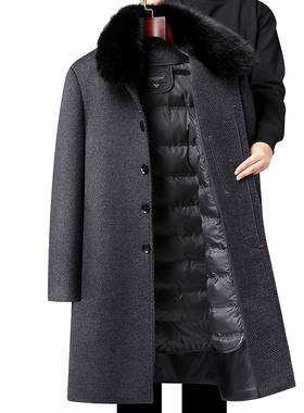 中老年长款羊毛大衣外套加厚内胆可拆卸爸爸冬装外套外套长款大衣