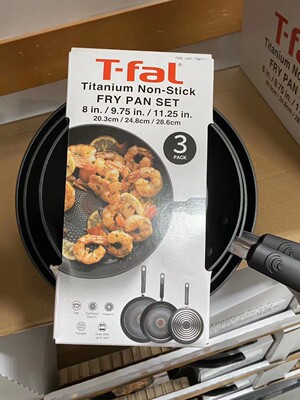 美国采购/上海发货 T-fal/特福 钛合金红点 平底不粘锅三件套