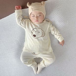 春秋纯棉内衣男女婴儿睡衣 高腰按扣裆大PP裤 肩扣宝宝秋衣秋裤 套装