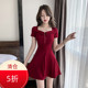 赫本风纯欲A字连衣裙2025新款 女小个子高腰收腰方领性感修身 裙子