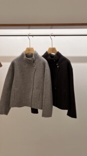 高级感灰色短款双面羊绒大衣女秋冬2025新款韩系立领廓形毛呢外套