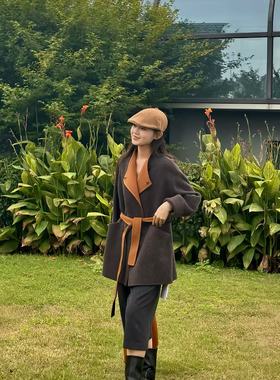 商场同款86805韩版宽松显瘦百搭双面羊绒大衣女中长款羊毛呢外套