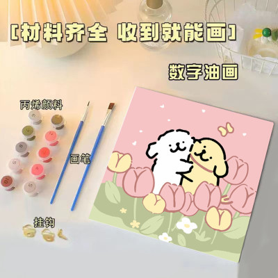 DIY丙烯数字油画小狗治愈礼物
