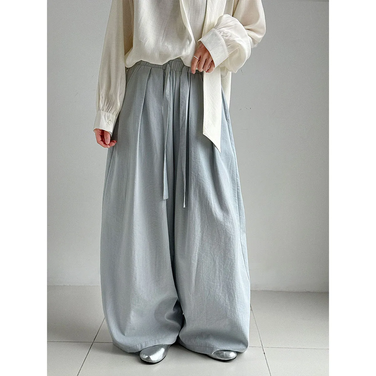 法式日系简约松紧腰抽绳垂感休闲裤女早春新松弛感阔腿长裤1,女装/女士精品,休闲裤,淘宝优惠券,粉丝福利购,淘宝优惠卷