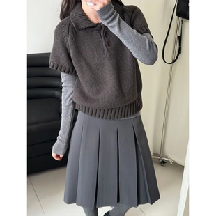 气质叠穿显瘦短袖 法式 新款 女冬季 毛衣s 韩系简约Polo领针织衫