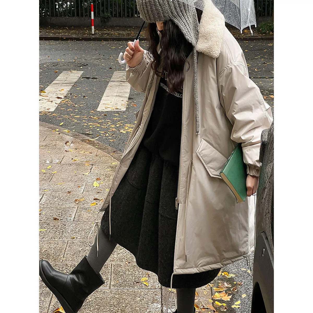 法式三星90白鸭绒中长款派克服女秋冬英伦风收腰羽服外套890