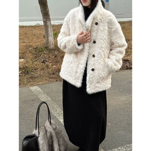 厚实毛毛外套520 新款 法式 立领气质皮毛一体保暖仿皮草女冬季