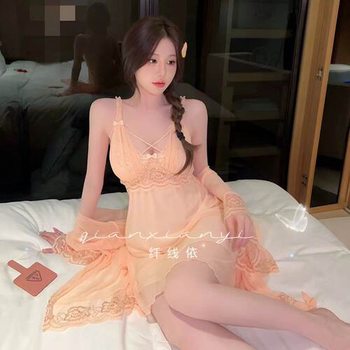 纤线依【花晨月夕】细网纱睡衣女蕾丝吊带性感纯欲家居服整套装