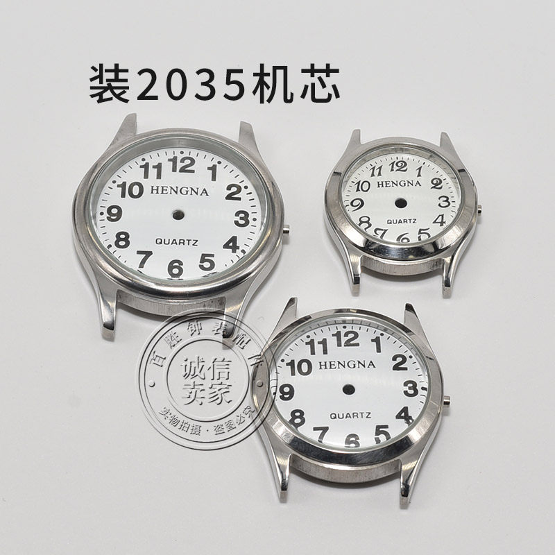 手表配件亨纳石英表壳数字面全钢表壳电子表套壳防水表装2035机芯 - 实物图
