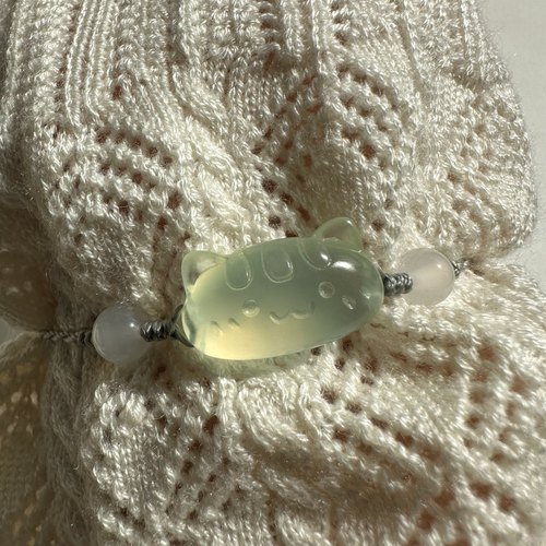 天然岫岩玉法棍猫可爱冰种手绳链