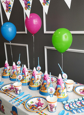 POCOYO小P优优儿童主题生日派对布置装饰气球纸杯盘拉旗桌布用品