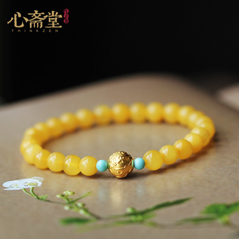 心斋堂【如是】波罗的海天然琥珀蜜蜡佛珠手串足金999饰品民族风