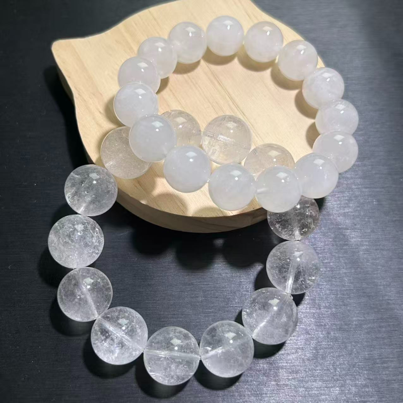 清仓便宜奶白奶粉水晶手串白水晶粉水晶雪花白幽灵搭配串珠手链