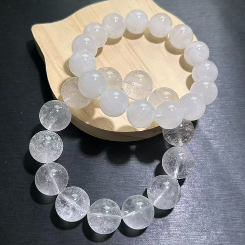 清仓便宜奶白奶粉水晶手串白水晶粉水晶雪花白幽灵搭配串珠手链
