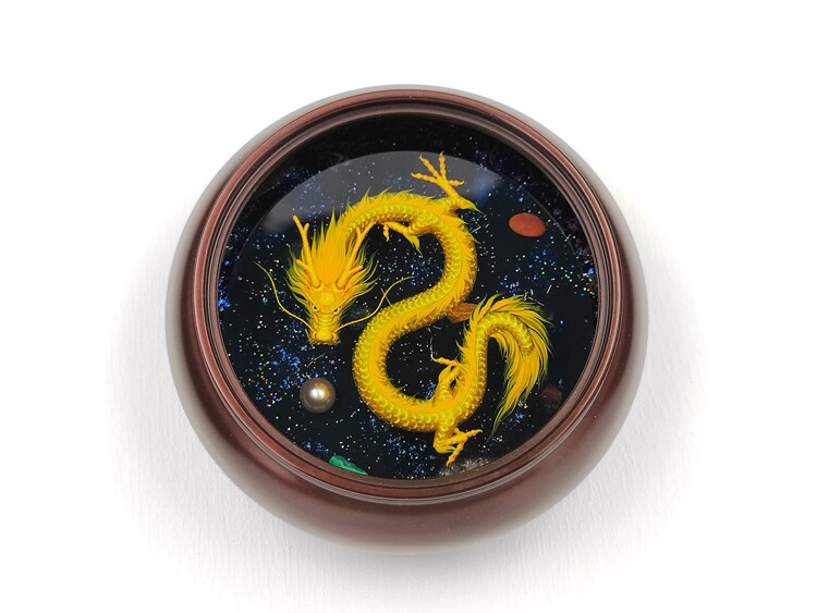金龙星空铜炉立体手工琥珀绘摆件送朋友长辈礼品Chinese Dragon
