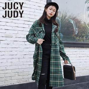 Jucy Judy秋款女式气质格子显瘦外套时尚大衣少量JUCA621A-1280