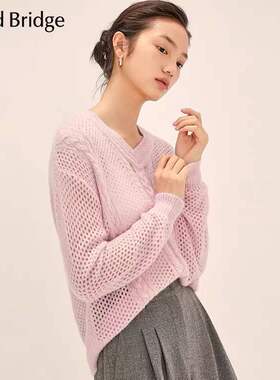 Mind Bridge秋冬女士V领休闲镂空百搭针织衫少量MVKT728K-698