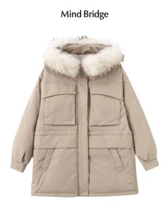 Mind Bridge冬季女士时尚休闲连帽百搭毛领工装羽绒服MVDJ828D