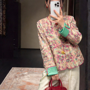 26年春款极简大牌老钱新中式人丝纳沙锦提花短外套显高显瘦上衣女