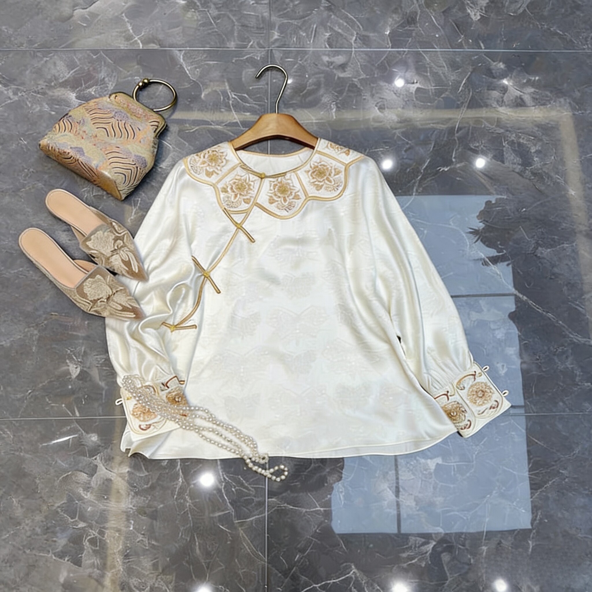 26年春款大牌老钱新中式100醋酸重工刺绣小衫小众设计感国风衬衣