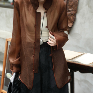 26年新款极简大牌老钱新中式桑蚕丝欧根缎提花衬衫国风小衫衬衣