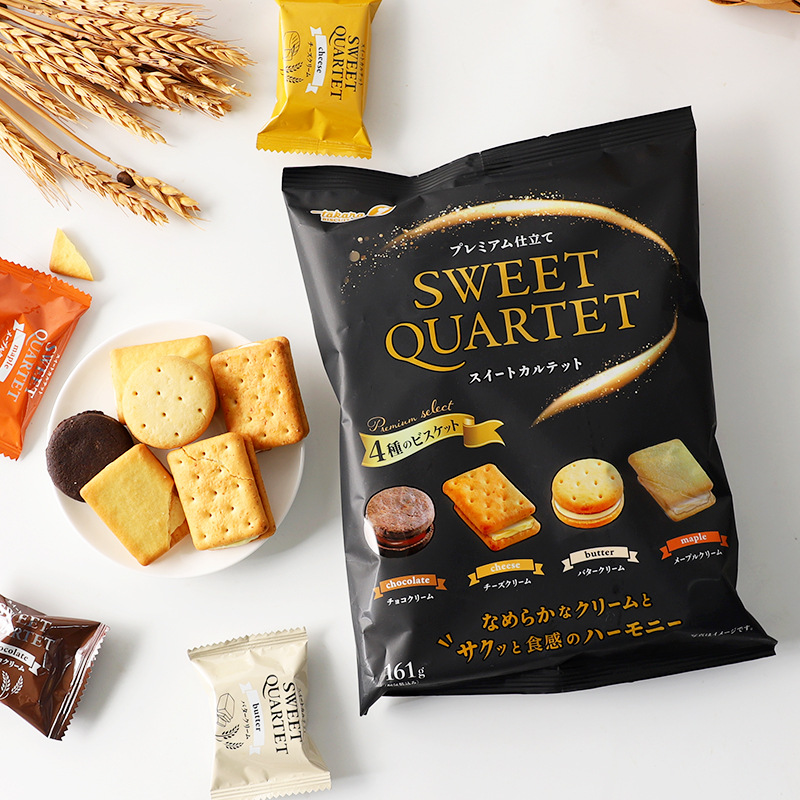 日本进口宝制果黄油巧克力芝士枫糖奶油味四种夹心饼干休闲小饼干