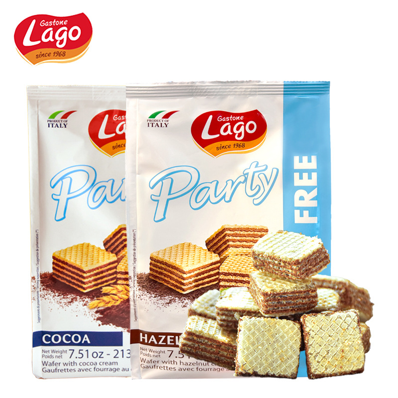 意大利进口lago爱利地无糖可可威化榛子味威化饼干休闲零食袋装